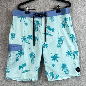 Rip Curl board shorts size 31 tropical print pineapple teal beach travel surf